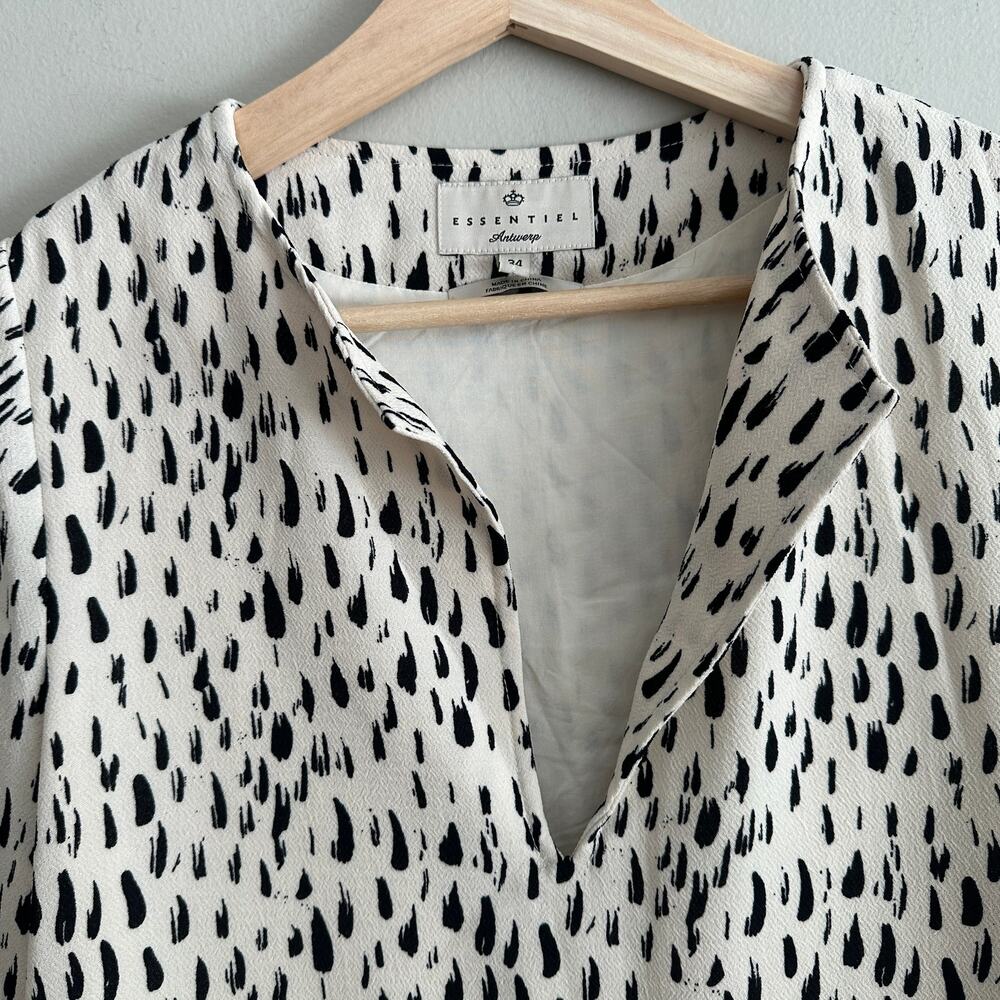 Essentiel Antwerp Shift Split Neck Dress 34 4 S Small Cream Black Animal Print - Picture 3 of 10